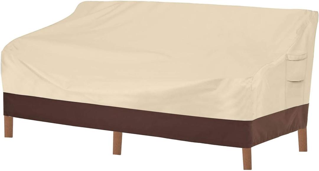 Vailge Heavy Duty Patio Sofa Cover, 100% Waterproof 3-Seater Outdoor Sofa Cover,Lawn Patio Furniture Covers with Air Vent and Handle,60"W x 35"D x 35" H,Beige&Brown (60"Wx35"Dx35" H, Beige&Brown)