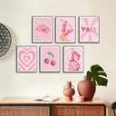 JSXOVDL Pink Preppy Room Decor Wall Art Retro Cowboy Western Wall Art Aesthetic Preppy Stuff Canvas Prints Wall Art Vintage Pink Poster for Girls Bedroom Dorm 8x10 Unframed 6pcs