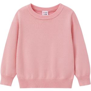 PATPAT Baby Girls Boys Newborn Sweater Crewneck Pull Over Knit Solid Long Sleeve Fall Winter Clothes (3T, Pink)