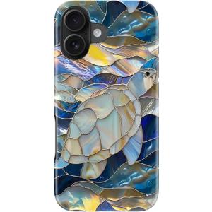 DorisMax for iPhone 16 Case - Wireless Charging Compatible - Dual-Layer Hard Shell + Silicone Cover - Shockproof Protective Phone Case with Stylish Designs for Women - Abstract Sea Turtle