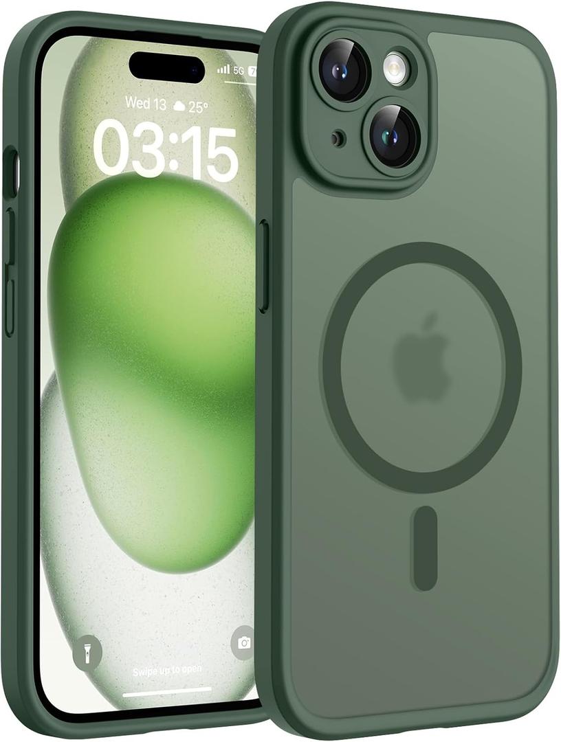 TOCOL for Phone 15 Case, Compatible with Magsafe Charger, Full Camera Protection, Drop Protection, Translucent Matte Phone Case for iPhone 15 6.1 inch (Alpine Green)