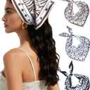 AWAYTR Women Triangle Head Scarf 3Pcs Tie Back Hair Bandanas for Women with Metal Studs - Head Coverings Cute Headscarf (Zebra - Black + White + Khaki)
