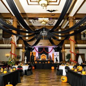 8 Panels 5ftx30ft Black Ceiling Drapes for Halloween Parties 30 FT Extra Long Thick Polyester Wrinkle-Free Drapery Tent Decor Decorations for Birthday Party Ceremony Stage Swag, 60"w X 360"l