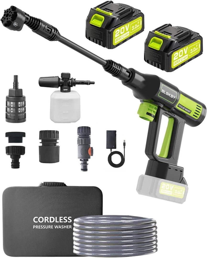 Portable Cordless Pressure Washer 2 Batteries - 1200PSI Brushless Cordless Power Washer with 6-in-1 Nozzle, Adjustable Foam Cannon LCD Touch Screen for Car Garden (Green)