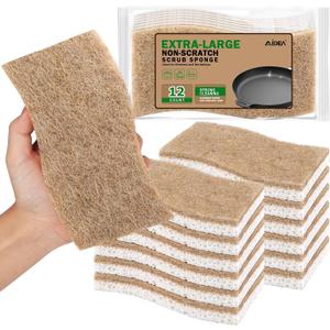 AIDEA XL Sponges Kitchen, 12Count, Non-Scratch Dish Sponges, Large Natural Sponge for Non Stick Cookware, Cellulose Cleaning Sponge for Dishes, Bathroom, Household (Brown-extra Large)