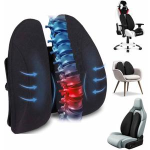 Ergonomic Back Support for Office Chair - Lumbar Pillow for Posture Correction and Lower Back Rest, Adjustable Height, Back Cushion Pad with Straps for Home, Office, Car, Black