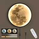 QIYIMEILUX Dimmable Moon Wall Sconce Plug in Modern LED Wall Light with Remote Control 19.7 inch 24W Black Wall Lamp Indoor Wall Mounted Lighting Ceiling Light for Living Room BedroomMoon