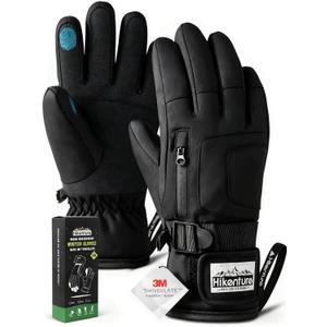 Hikenture Ski Gloves for Men&Women, 3M Thinsulate Waterproof Snow Gloves, Insulated Touchscreen Snowmobile Gloves for Cold Weather, Windproof Warm Skiing Gloves with Pocket (X-Large, Black)