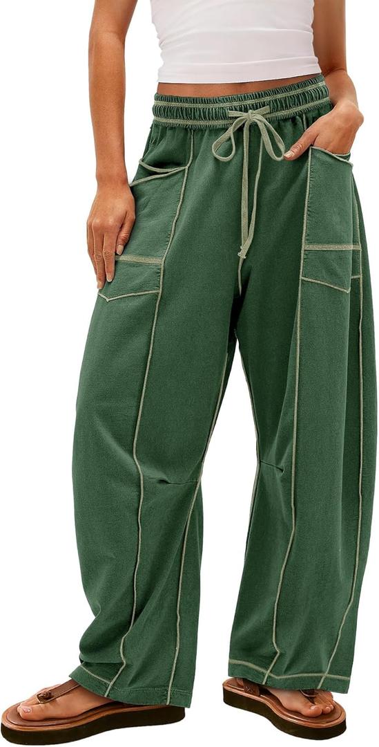 Yanekop Women's Baggy Wide Leg Palazzo Pants (Medium, Dark Green)