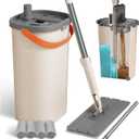 Mop and Bucket with Wringer Set for Home, 3-Chamber Separate Dirty Clean Water Flat Spin Mop and Bucket Set for Wet Dry Floor Wall Mops Hands Free Automatic Clean 60in Handle with 4 Microfiber Pads