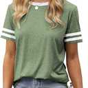 Womens T Shirt Short Sleeve Crew Neck Basic Color Block Tee Tops (XXL, Army Green)