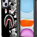 Compatible with iPhone 13 Case iPhone 14 Case Cool Camo Black White Shark Street Fashion Design for Boys, 3-Layer Rugged Shockproof Hard Plastic Bumper Silicone Rubber Heavy Duty Protection Cover