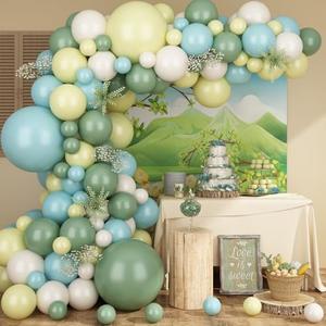 Blue and Yellow Balloon Arch Kit,120pcs Cartoon Pastel Balloons with Blue Yellow Sage Green Sand White Balloons for Classic Bear Themed Baby Shower Wedding Birthday Party Decorations