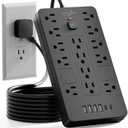 Surge Protector Power Strip-14 Outlets and 6 USB Ports, 6 Feet Flat Plug Extension Cord, 1850 Joules, Black, ETL Listed for Home, Office, Dorm Room