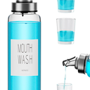 VITVITI Mouthwash Dispenser for Bathroom, Glass Mouth Wash Container with Glass Cup, Press Lid 17OZ Clear Refillable Mouthwash Bottle Decanter with Silicone Pad/Labels