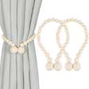 Magnetic Curtain Tiebacks, Curtain Tie Backs for Curtains 2 Pack, Wood Bead Curtain Tiebacks, Curtain Holders for Boho Bedroom Decor, Baby Nursery Decor, Farmhouse Decor