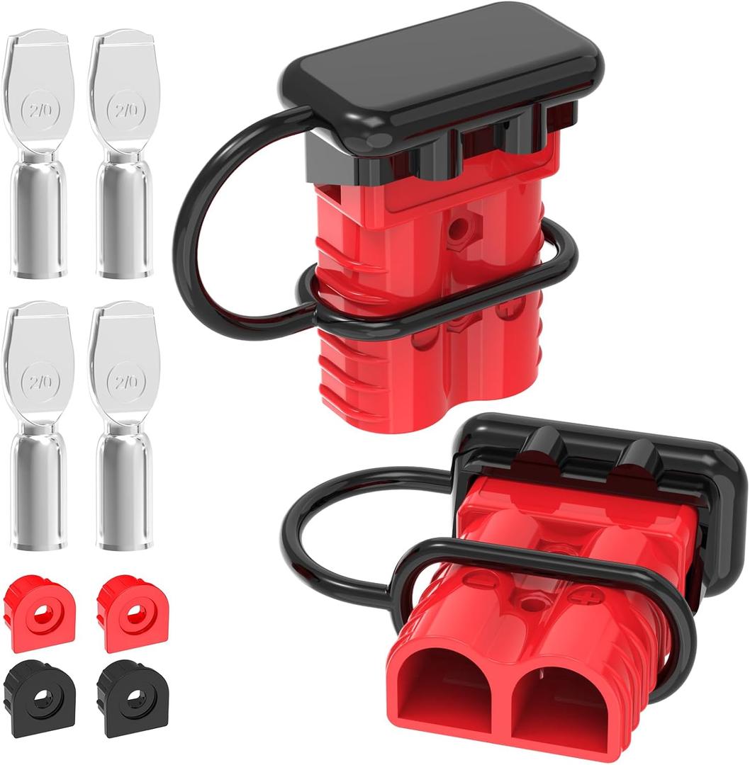 Anderson Connector, 350Amp Battery Quick Disconnect 2/0AWG 600V Anderson Plug Heavy-Duty Winch Wiring Kit for Towing (2Pack) - RED