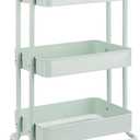 Amazon Basics 3-Tier Metal Rolling Utility Cart, Storage Organizer, Multi-Functional Kitchen Island Cart, Portable Shelving Unit with Caster Wheels, Mint Green