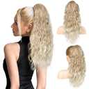 REECHO Ponytail Extension, 18 Inch Claw Clip Ponytail Extension for Women Long Curly Wavy Ponytail Extensions Synthetic Clip in Ponytail Hairpiece for Women, Dark Blonde to Light Blonde