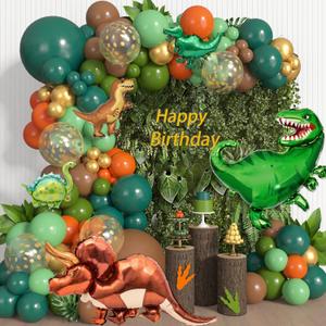 161Pcs Dinosaur Balloons Arch Garland Kit, Green and Brown Orange Foil Dino Balloons Palm Leaves for Dinosaur Birthday Party Jungle Safari Themed Baby Shower Boys Kids Party Supplies