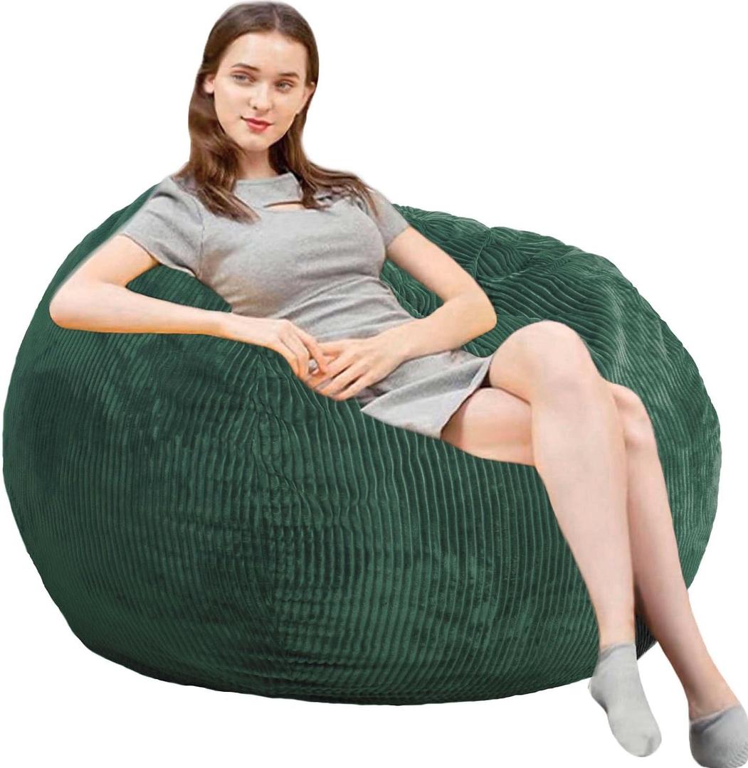Bean Bag Chair 3Ft Luxurious Faux Rabbit Fur Memory Foam Bean Bag Chairs for Adults/Teens with Filling,Ultra Soft Faux Fur Fabric, Round Fluffy Sofa for Living Room Bedroom College Dorm (Dark Green)