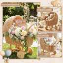 Wicker Baby Carriage Wicker Stroller for Baby Shower Vintage Woven Rattan Flower Basket Decorative Cart Storage with Handle for Floral Arrangement Wedding Photo Props(Wood Color,20 in)
