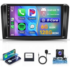 8 Core 6+128G Android Car Stereo for Mercedes Benz GL ML W164 X164 ML350 ML500 ML280 GL320 GL350 GL450 2005-2011, 9'' Wireless Carplay Android Auto Radio Bluetooth WiFi GPS FM DSP Backup Camera SWC