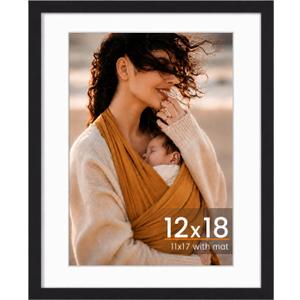 12x18 Picture Frame, Photo Frame with HD Plexiglass, Display Pictures 11x17 with Mat or 12x18 Without Mat for Wall Display, Wall Hanging Photo Frame,1 Pack, Black