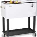 BLACK+DECKER Mobile Cooler on Wheels, 20 Gallon Insulated Rolling Cart with Stainless Steel Bottle Opener, Bar Cart with Wheels and Beverage Cooler with Drain, Ice Chest with Wheels, White