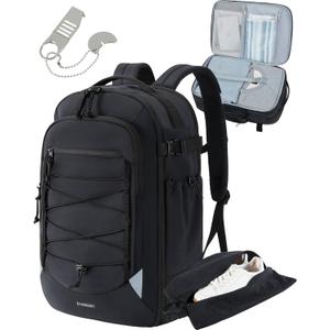 BAGSMART Carry On Travel Backpack, 17.3 Inch Large Travel backpack Carry On Flight Approved, Personal Item Backpack Travel Bag With Shoe Bag, 27L Water Resistant Casual Daypack, Black