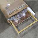 Henn&Hart 45" Wide Rectangular Coffee Table with MDF Shelf in Brass/Walnut, Modern coffee tables for living room, studio apartment essentials