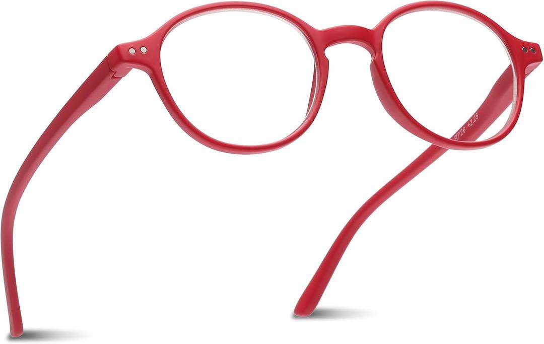 2SeeLife Small Round Reading Glasses for Men & Women Narrow-Medium Fit, Sturdy Frame, Spring Hinges, Premium Retro Readers, Red, +2.75