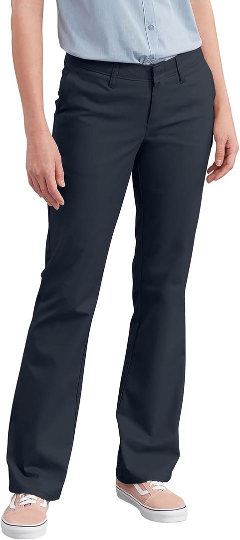 Dickies Women's Slim Fit Boot Cut Leg Twill Pant-Petite/Tall (10, Dark Navy V1)