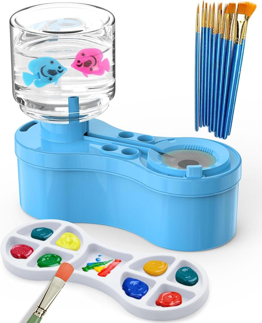 Paint Brush Cleaners, with Paint Palette and Brush Holder for Watercolor/Oil Acrylic and Water-Based Paints, Portable Paint Station & Rinsing Tool,Gift for Kids/Adults/Artist/Beginners Blue