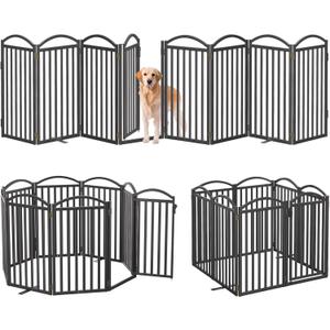 Malier Metal Freestanding Dog Gates with Door, 32'' Height Outdoor Indoor Dog Fences, Extra Wide Foldable Puppy Gate for Stairs (Black, 8 Panels with Door 160''W 32''H)