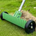 Thatch Rake for Lawn, 15-Inch Dethatcher Rake with Rolls Efficient Steel Metal Rake, Adjustable 0-15, 38-68 Inch Handle, Heavy-Duty Thatching Rakes for Cleaning Dead Grass, Yard Garden Care(Olive)