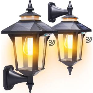 Solar Wall Lights Outdoor : Dusk to Dawn Solar Porch Ligh,3 Modes & Motion Sensor Waterproof Wall Sconce Lantern Lamp for Patio Garage Garden Barn Yard House, 2 Types of Wall Mount, 2 Pack