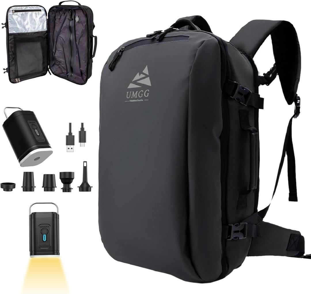 Vacuum Travel Backpack 60L with Air Pump Vacuum Water Resistant Air Compression System Carry On Suitcase Luggage with Rain Cover Black