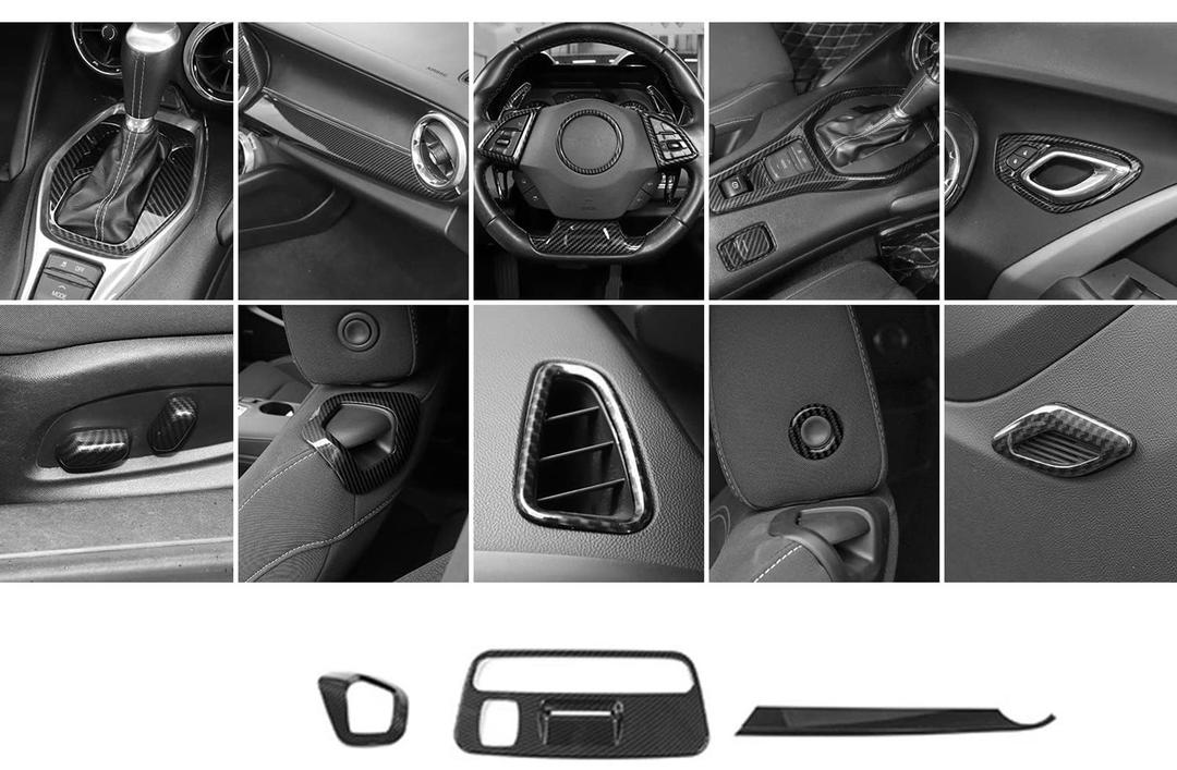 RT-TCZ 3 PCS Carbon Fiber Interior Trim Kit Cover Decoration Accessories for Chevrolet Camaro 2017 2018 2019 2020 2021 2022 2023
