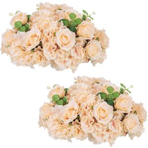 NUPTIO Flower Ball Arrangement Bouquet - 2 Pcs 15.7 inch Diameter Champagne Fake Flowers Roses Balls for Centerpieces Tables - Artificial Rose Arrangements for Wedding Centerpiece Table Decorations