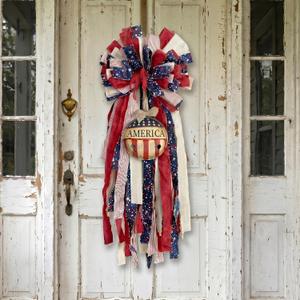 Dingion Patriotic wreath bow 4th of July Swag Wreath with Rustic Bell Red White Blue Star Stripes Tassel Wreaths 4th of July Decorations for Front Door 250 Anniversary Veterans Day Indoor Outdoor Home