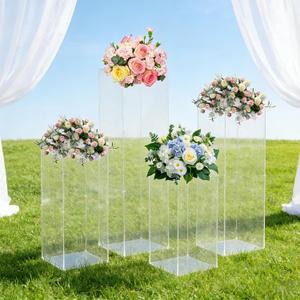 4pcs Acrylic Pedestal Stand for Flower Cake, Clear Display Column Flower Tower Display Box for Wedding Party Event Birthday, 11.2x39.4''(XL), 10.6x31.5''(L), 10.6x23.6''(M), 9.8x15.8''(S) (4, Clear, 4 Sizes)
