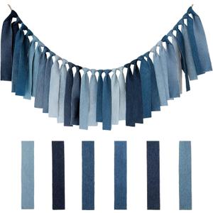 Breling 1 Pcs Denim Banner Denim Party Decorations Blue Banner Bachelorette Party Decorations Bunting Garland for Blue Jean Baby Shower Birthday Wedding Festival (Strip)