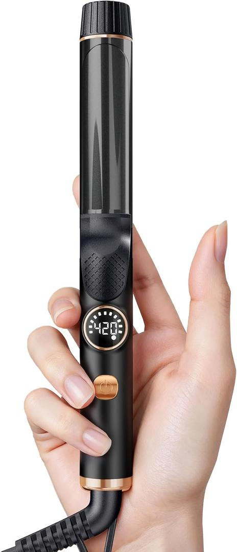 1 Inch Mini Travel Curling Iron, 100-240V Travel Dual Voltage Curling Iron for Short Hair with 5 Heat Settings, Small Curling Wand with Temperature Memories and Lock, Rose Gold