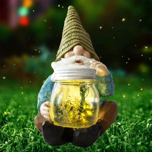 Solar Firefly Jar Gnome Waterproof, Mothers Day, Birthday Housewarming for Women Mom Grandma, Large Garden Gnome Funny Solar Outdoor LED Lights Resin Statues Lantern Figurines Decorations