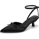 Coutgo Satin Kitten Low Heels with Bow Closed Pointed Toe Short Pumps Dress Wedding Party Shoes 8
