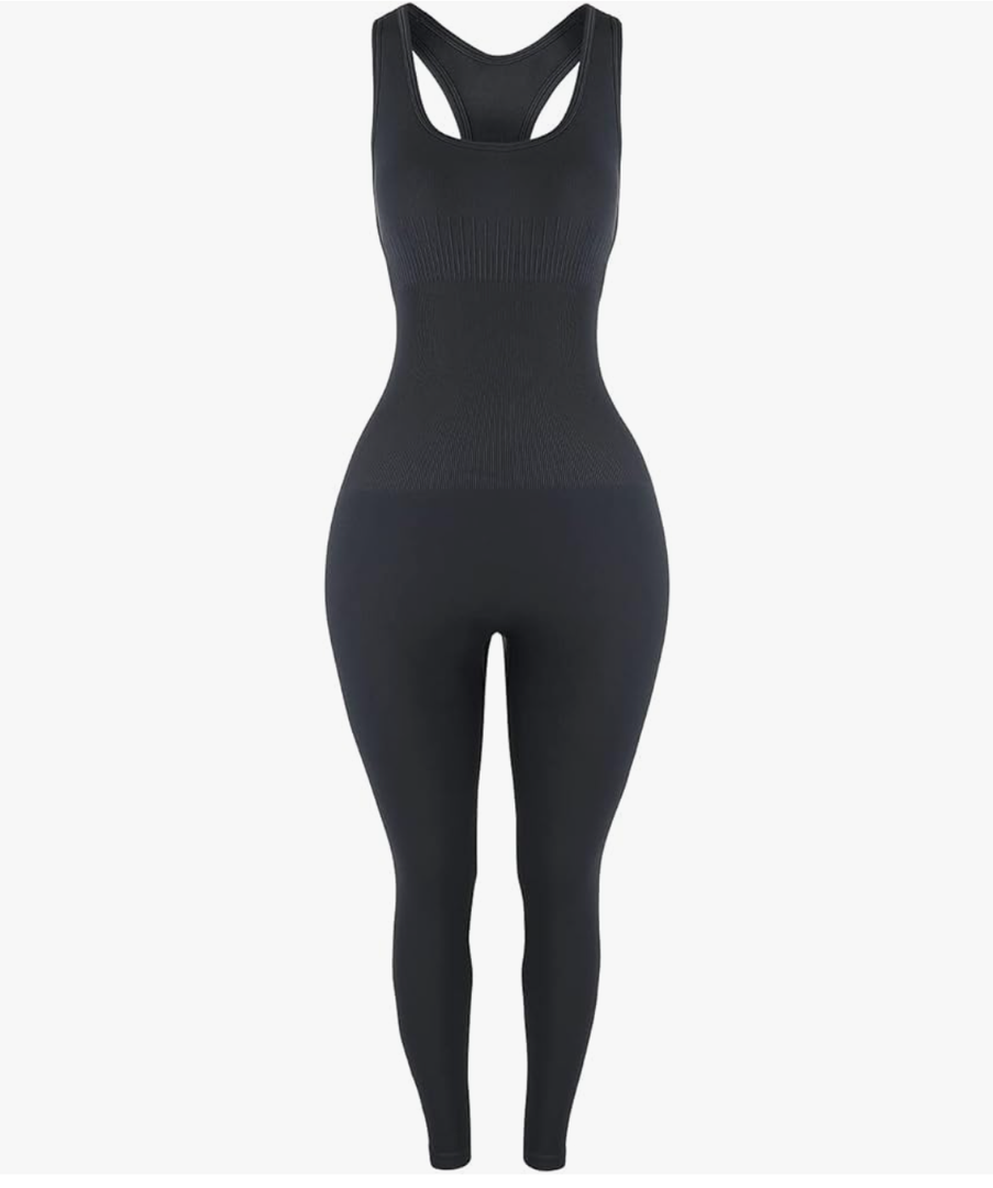 AUROLA Power Workout Jumpsuit for Women Yoga Gym Seamless One Piece Racerback Tummy Control Padded Bra Jumpsuit, M