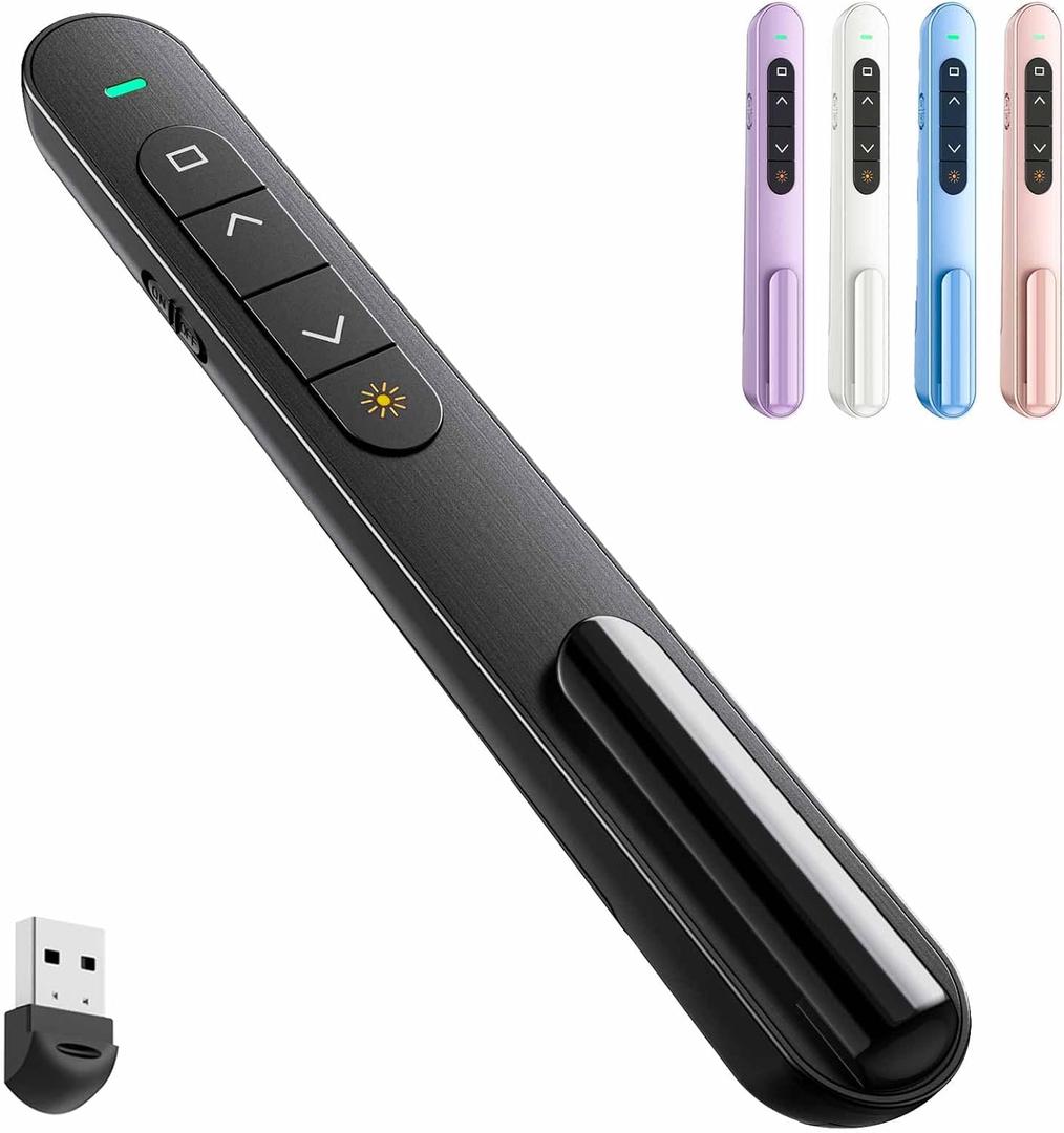QUI Presentation Clicker for PowerPoint, RF 2.4GHz USB Wireless Presenter Remote with Volume Control, PowerPoint Clicker Slide Advancer for Mac, Windows, Laptop, Keynote, Black