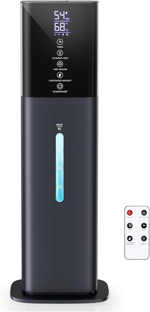 Humidifiers Large Room Bedroom with 7 Colors Light, 2.1Gal(8L) 3 Speed Quiet Ultrasonic Cool Mist Humidifier with 360 Nozzle, Humidity Setting, Timer,Aroma Box for Home Plant Baby Yoga Sleep (Blue)