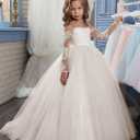 Abaowedding Lace Embroidery Sheer Long Sleeves Kids Trailing Gowns